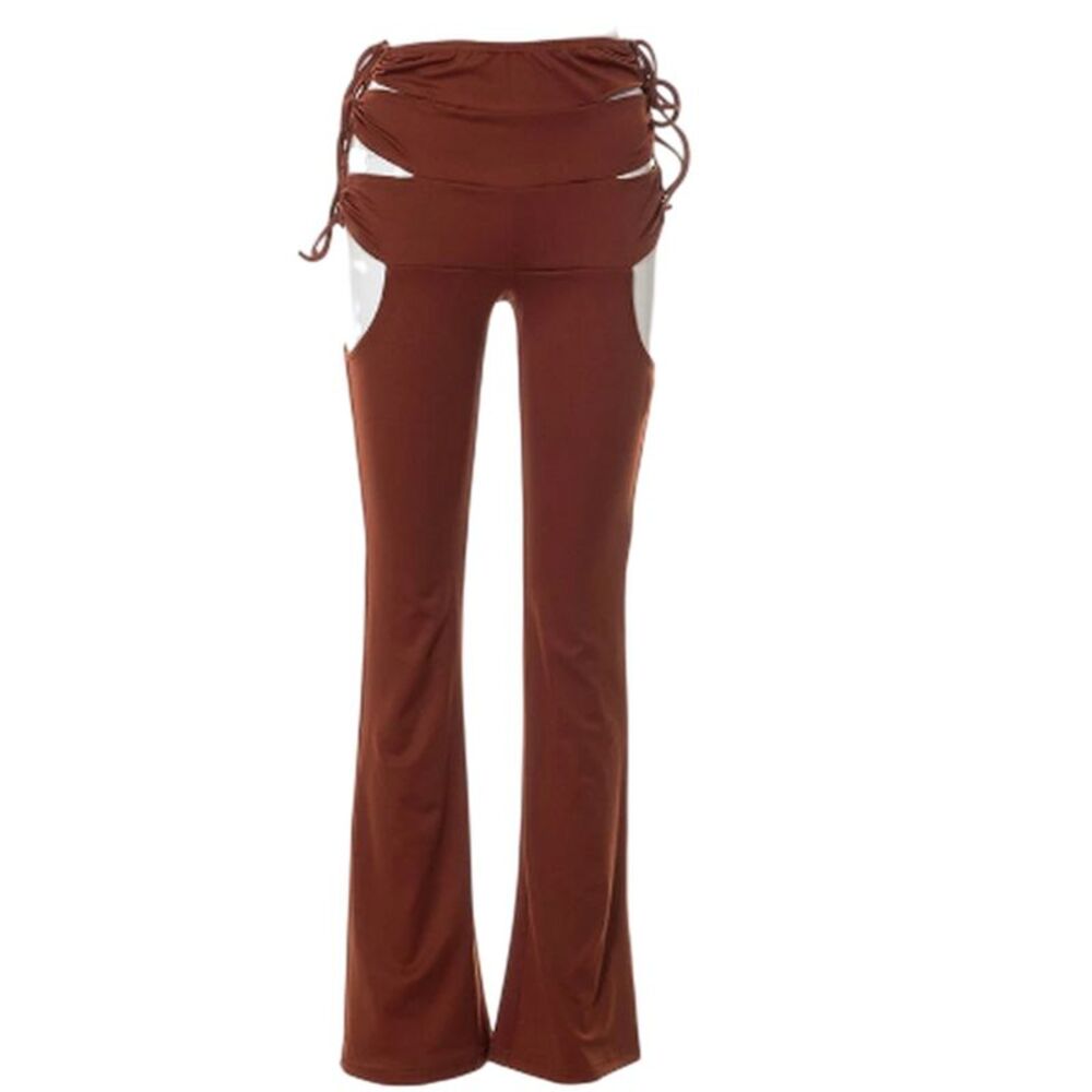 Missy Empire Womens/Ladies Cut Out Lace Up Flared Pants / Chocolate
